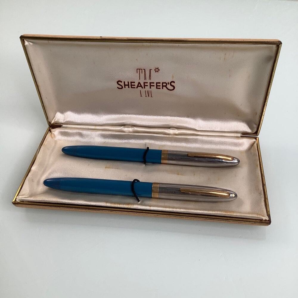 Sheaffer’s Sentinel TM Snorkel White Dot Fountain Pen X 2 in case 1952-1959